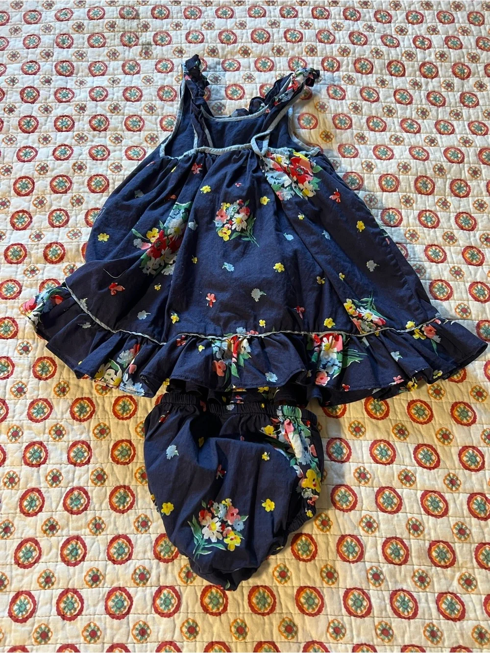 Ralph Lauren Navy Floral Dress Bloomer set size 12 months baby girl